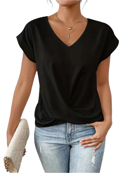 LeRoxy | Dames T-shirt met Sweetheart V-hals | Licht Getailleerd & Korte Mouwen