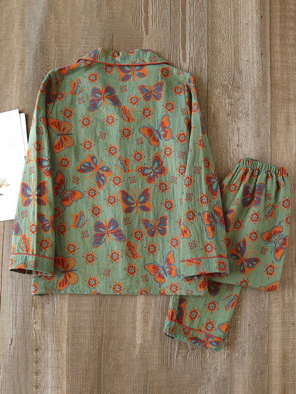 LeRoxy | Crêpe Pyjama Set 2-delig met Vintage Vlinderprint | Comfortabel & Stijlvol