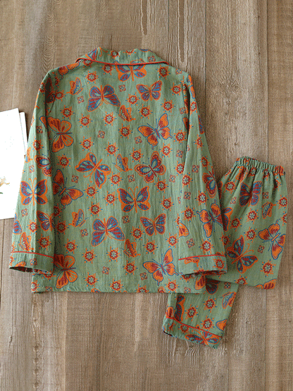 LeRoxy | Crêpe Pyjama Set 2-delig met Vintage Vlinderprint | Comfortabel & Stijlvol
