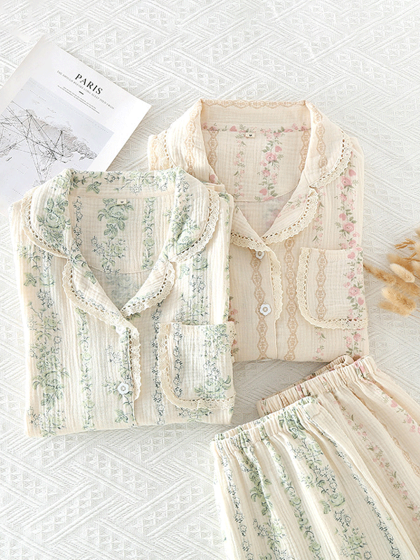 LeRoxy | Dames Pyjama Set met Bloemenprint en Kant | Luxe Nachtkleding
