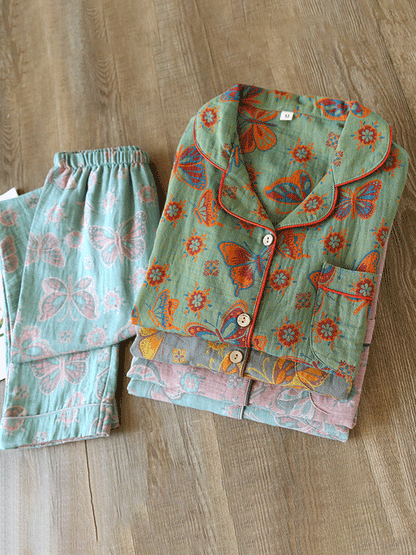 LeRoxy | Crêpe Pyjama Set 2-delig met Vintage Vlinderprint | Comfortabel & Stijlvol