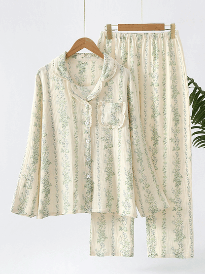 LeRoxy | Dames Pyjama Set met Bloemenprint en Kant | Luxe Nachtkleding