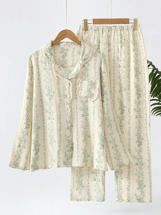 LeRoxy | Dames Pyjama Set met Bloemenprint en Kant | Luxe Nachtkleding