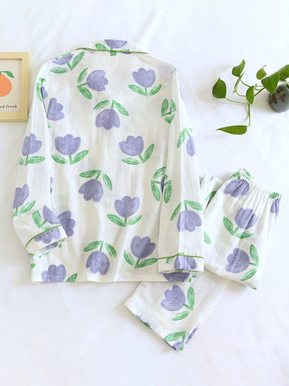 LeRoxy | Luxe Katoenen Dames Pyjama Set met Lange Mouwen | Warme Winter Nachtkleding