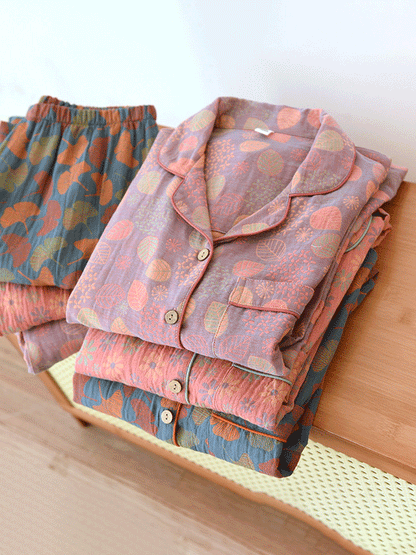 LeRoxy | Vintage Bloemenprint Pyjama Set | 2-delig Crêpe Stijl Dames Nachtkleding