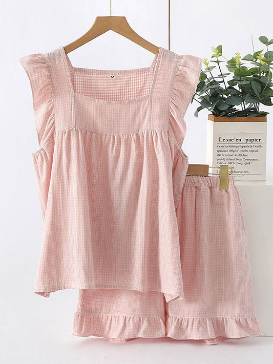 LeRoxy | Elegante Dames Pyjama Set met Geruit Design | Comfortabele & Stijlvolle Nachtkleding