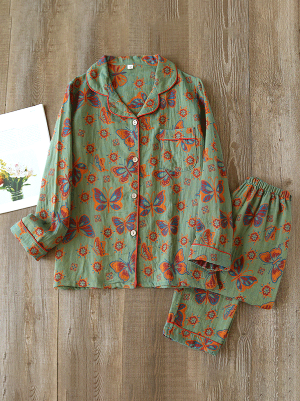 LeRoxy | Crêpe Pyjama Set 2-delig met Vintage Vlinderprint | Comfortabel & Stijlvol