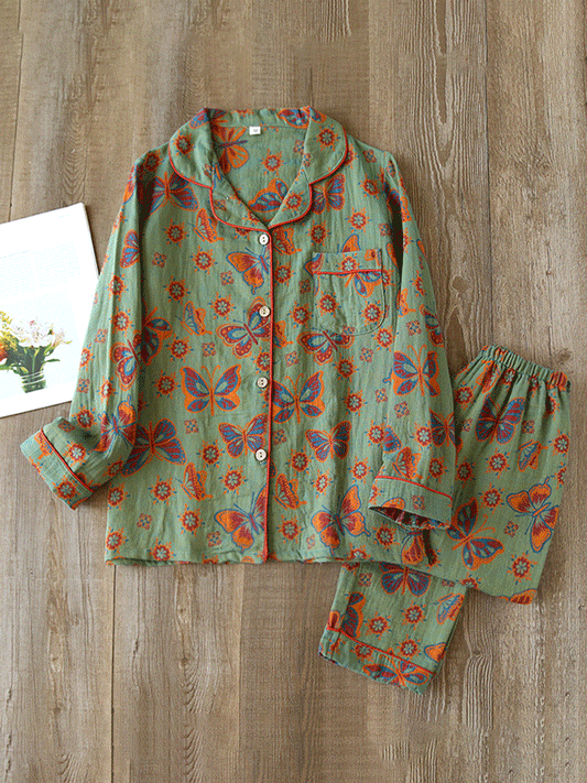 LeRoxy | Crêpe Pyjama Set 2-delig met Vintage Vlinderprint | Comfortabel & Stijlvol