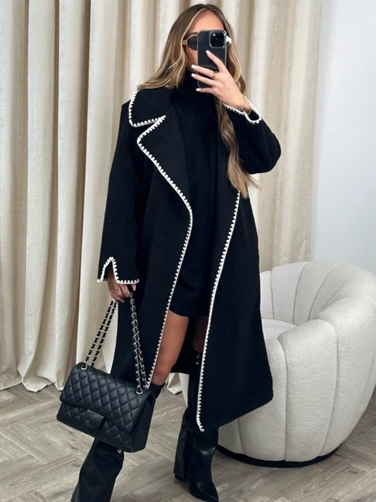 LeRoxy | Dames Windbreaker Jas Wol Oversized | Lapel Kraag met Schelp Borduurwerk