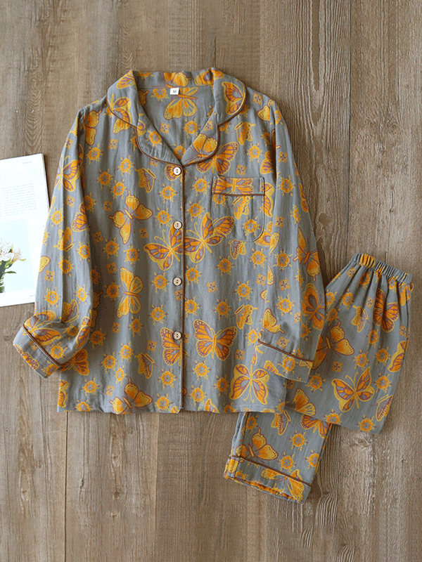 LeRoxy | Crêpe Pyjama Set 2-delig met Vintage Vlinderprint | Comfortabel & Stijlvol