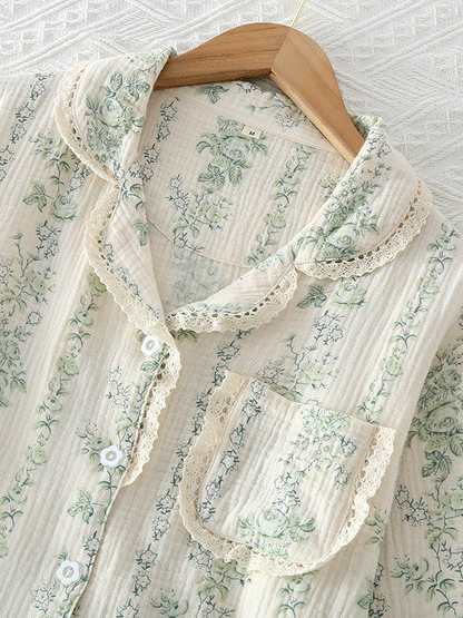 LeRoxy | Dames Pyjama Set met Bloemenprint en Kant | Luxe Nachtkleding