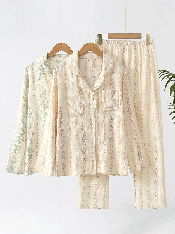 LeRoxy | Dames Pyjama Set met Bloemenprint en Kant | Luxe Nachtkleding
