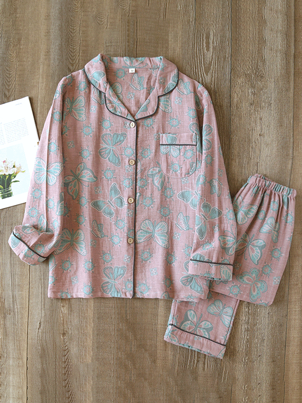 LeRoxy | Crêpe Pyjama Set 2-delig met Vintage Vlinderprint | Comfortabel & Stijlvol