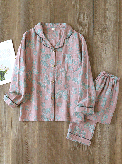 LeRoxy | Crêpe Pyjama Set 2-delig met Vintage Vlinderprint | Comfortabel & Stijlvol