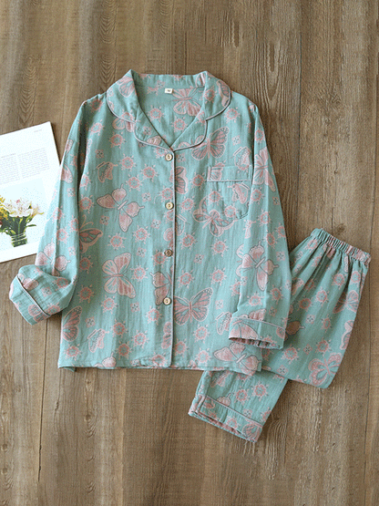 LeRoxy | Crêpe Pyjama Set 2-delig met Vintage Vlinderprint | Comfortabel & Stijlvol