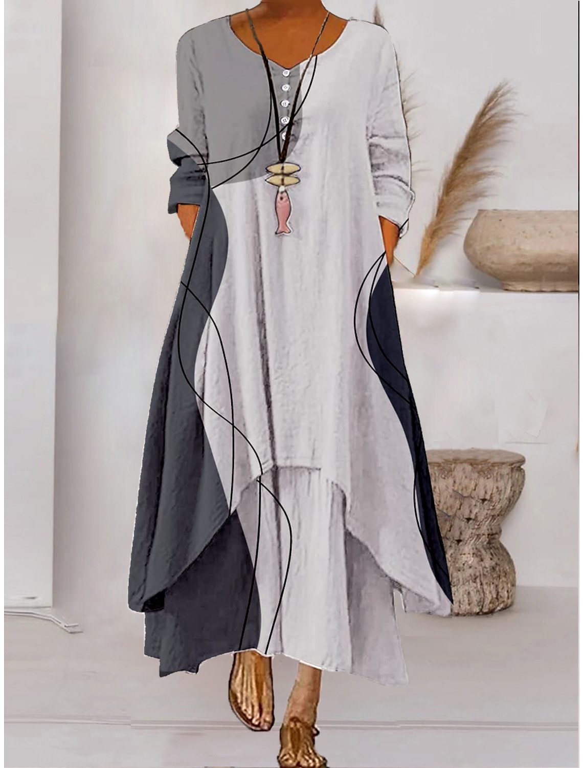 LeRoxy | Maxi-jurk met Lange Mouwen en Knoopsluiting | Dames Jurk