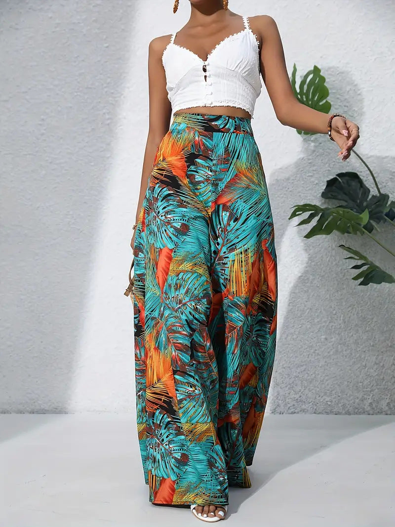 LeRoxy | Dames Broek Hoge Taille | Wijde Pijpen | Lichtgewicht & Ademend | Bloemenprint