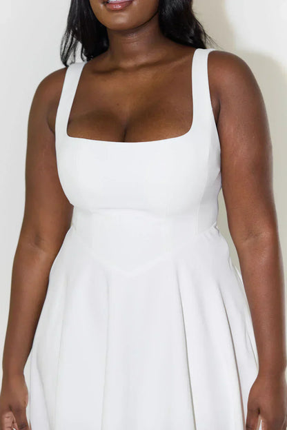 LeRoxy | Stijlvolle Dames Midi-Jurk met Vierkante Hals | Elegant en Tijdloos