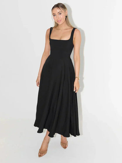 LeRoxy | Stijlvolle Dames Midi-Jurk met Vierkante Hals | Elegant en Tijdloos