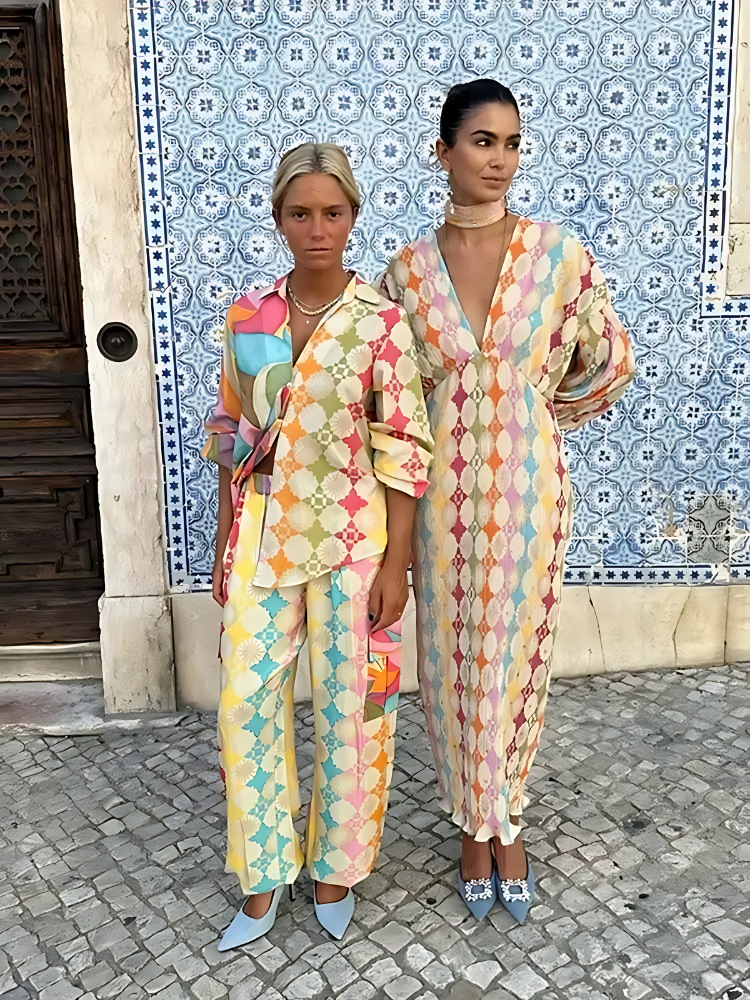 LeRoxy | Dames Jumpsuit met Geometrisch Patroon | Relaxte Pasvorm, Lange Mouwen, Ademend Materiaal