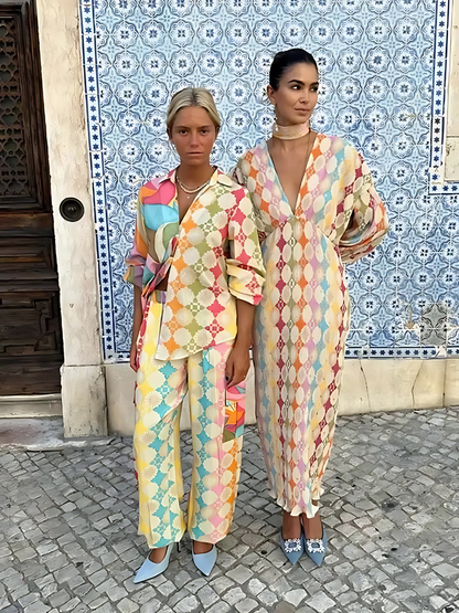 LeRoxy | Dames Jumpsuit met Geometrisch Patroon | Relaxte Pasvorm, Lange Mouwen, Ademend Materiaal