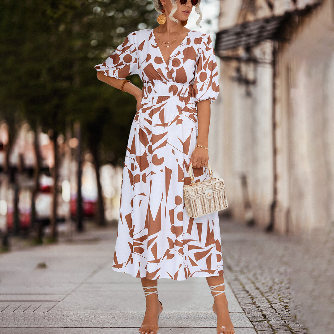 LeRoxy | Elegante Casual V-Hals Midi Jurk voor Dames | Comfort & Stijl