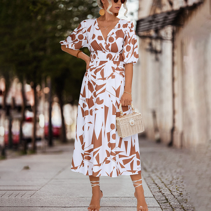 LeRoxy | Elegante Casual V-Hals Midi Jurk voor Dames | Comfort & Stijl