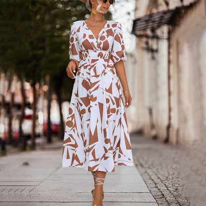 LeRoxy | Elegante Casual V-Hals Midi Jurk voor Dames | Comfort & Stijl
