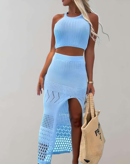 LeRoxy | Chique 2-Delige Dames Set | Zwarte Crop Top en Rok Outfit | Trendy & Elegant
