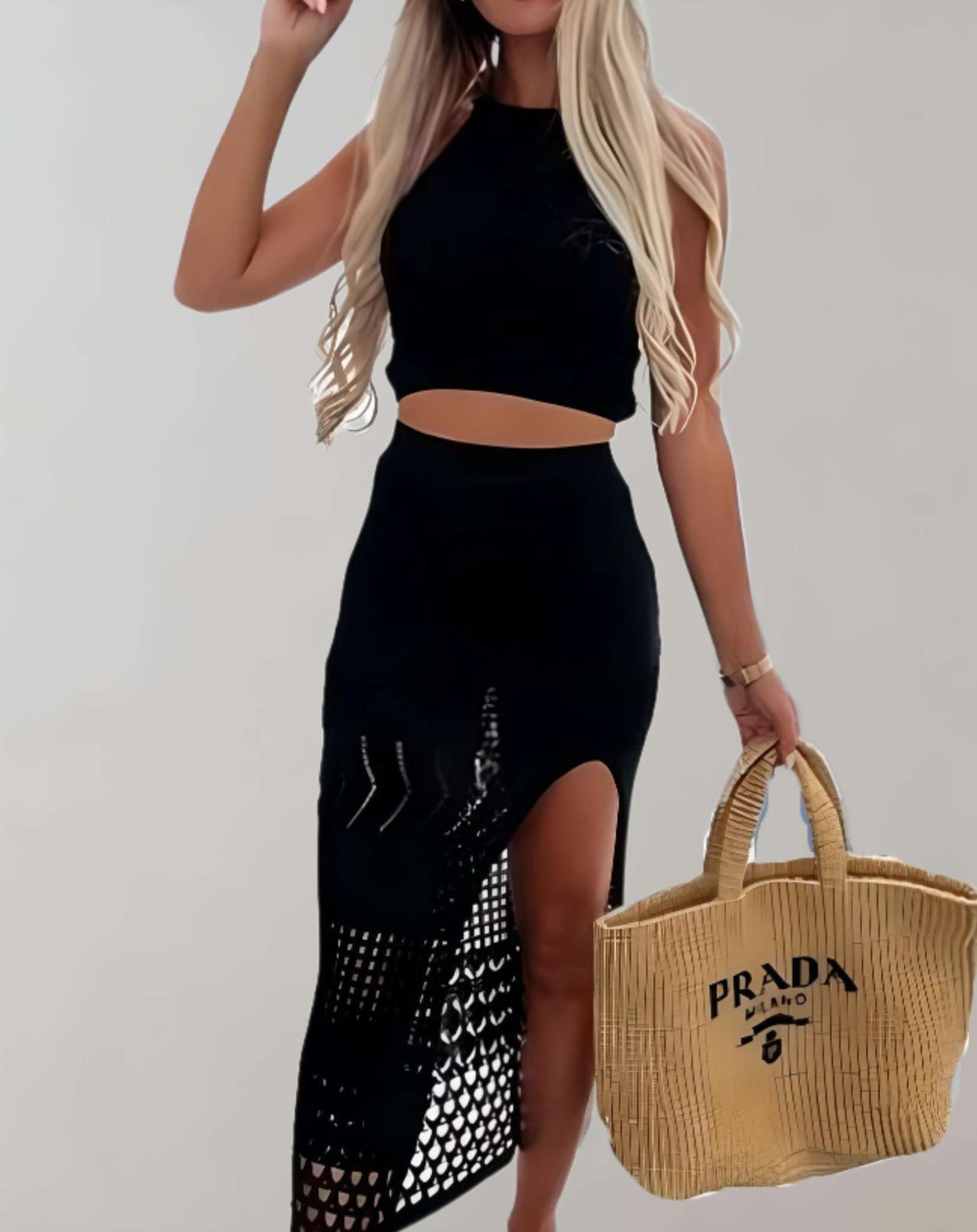 LeRoxy | Chique 2-Delige Dames Set | Zwarte Crop Top en Rok Outfit | Trendy & Elegant