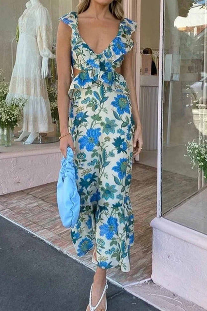 LeRoxy | Dames Bloemenjurk met Ruffles en Romantische Flair | Zomerse Jurk voor Elke Gelegenheid