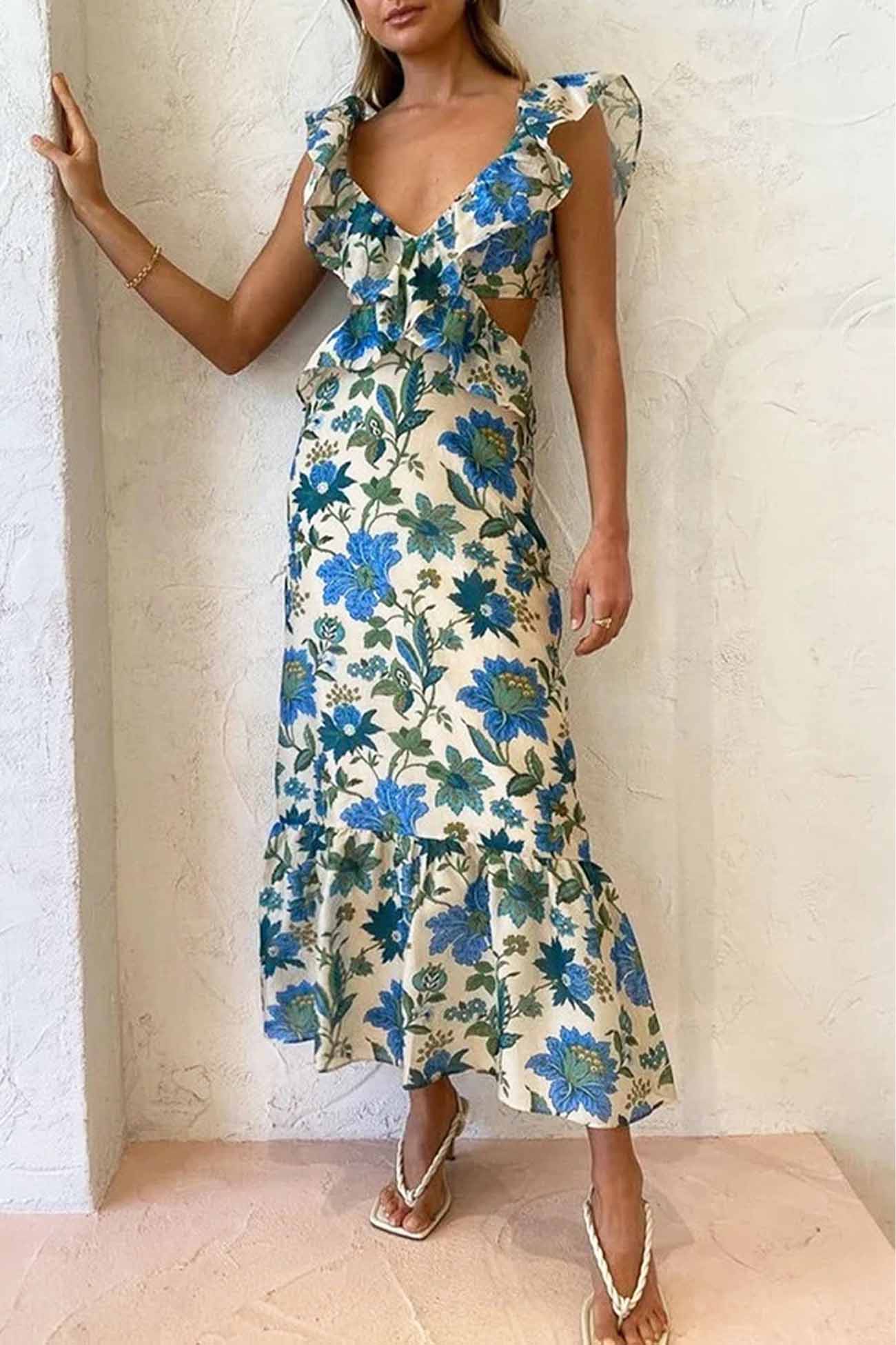 LeRoxy | Dames Bloemenjurk met Ruffles en Romantische Flair | Zomerse Jurk voor Elke Gelegenheid