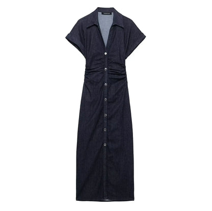 LeRoxy | Denim Jurk met Knoopsluiting en Vrouwelijke Pasvorm | Stijlvol en Comfortabe