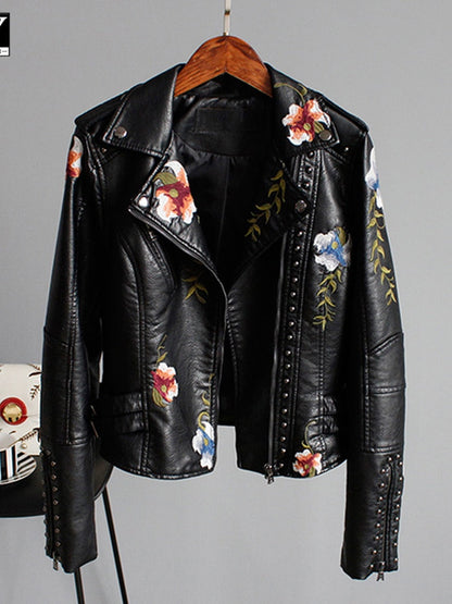 LeRoxy | Leren Jas met Geborduurde Bloemen | Stijlvol en Trendy