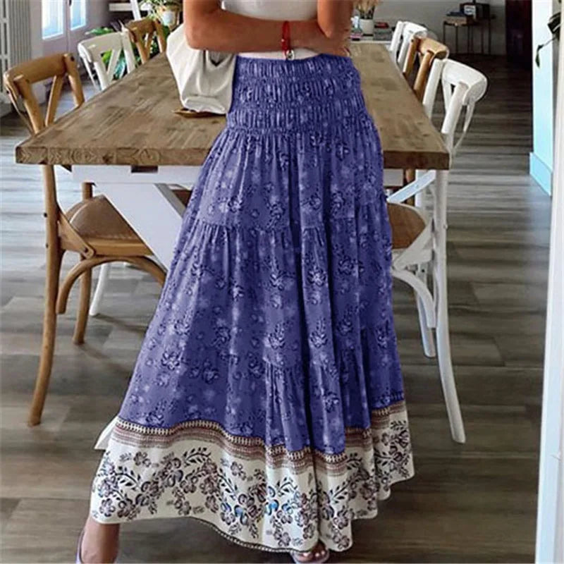 LeRoxy | Maxirok Dames | Gelaagde Boho-Stijl Rok met Bloemenprint | Zomerrok Lang en Zwierig
