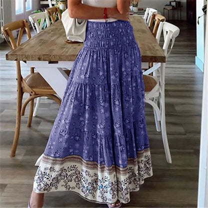 LeRoxy | Maxirok Dames | Gelaagde Boho-Stijl Rok met Bloemenprint | Zomerrok Lang en Zwierig