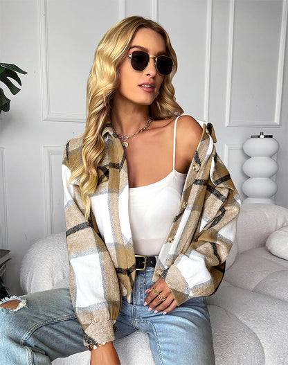 LeRoxy | Beige Karierte Jacke | Stijlvol en Comfortabel Herfstjack voor Dames
