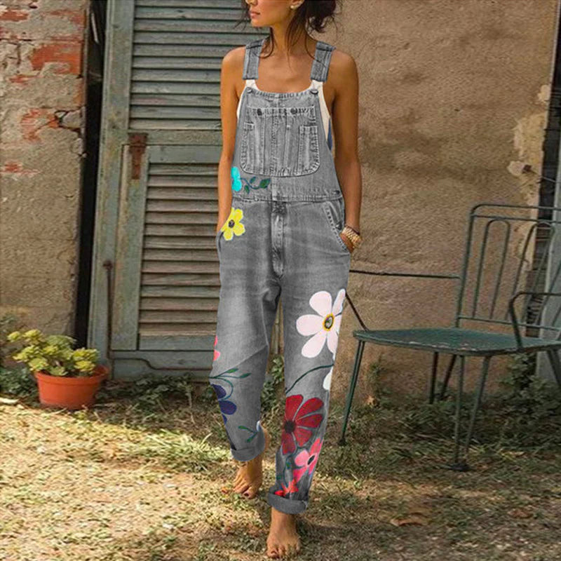 LeRoxy |  Stijlvolle dames jumpsuit van denim met bloemenprint