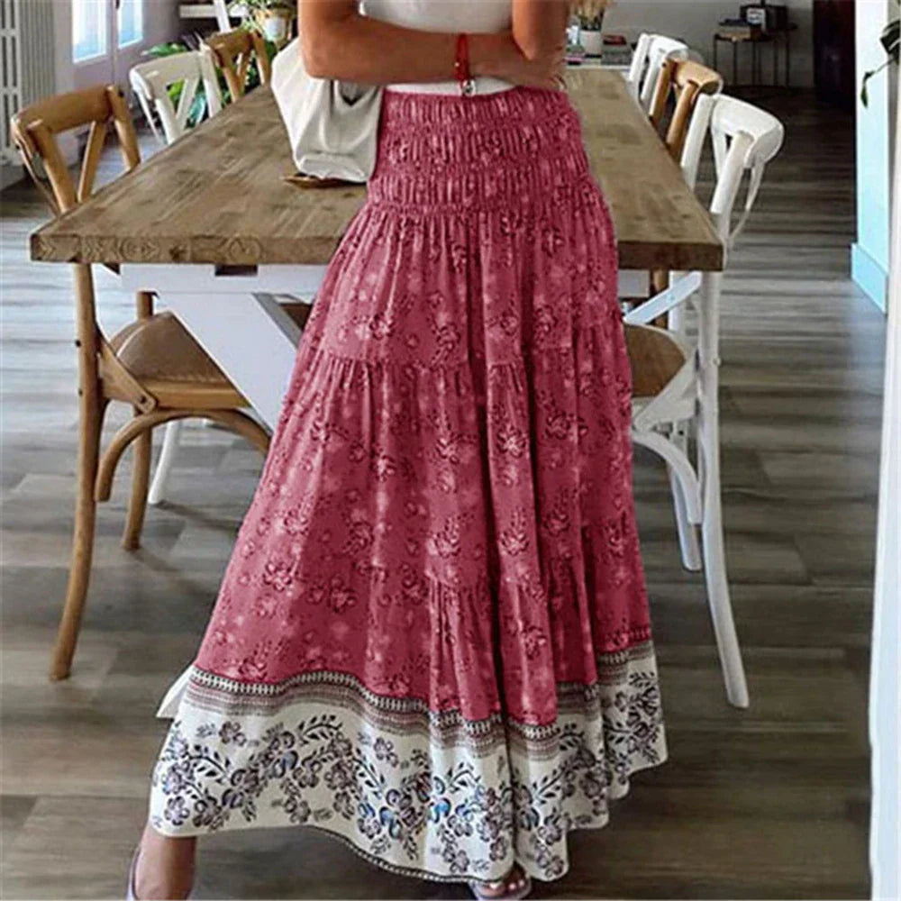 LeRoxy | Maxirok Dames | Gelaagde Boho-Stijl Rok met Bloemenprint | Zomerrok Lang en Zwierig
