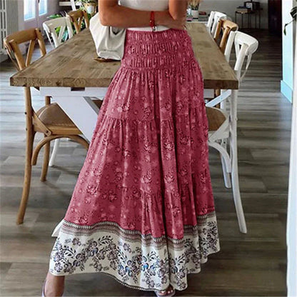 LeRoxy | Maxirok Dames | Gelaagde Boho-Stijl Rok met Bloemenprint | Zomerrok Lang en Zwierig