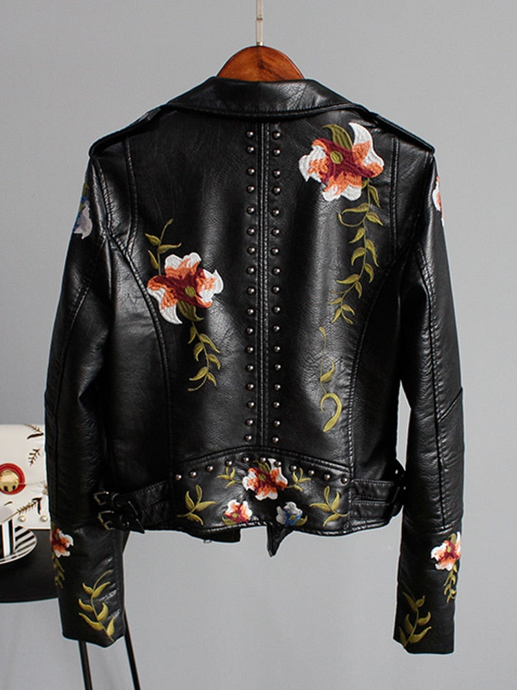 LeRoxy | Leren Jas met Geborduurde Bloemen | Stijlvol en Trendy