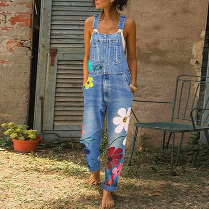 LeRoxy |  Stijlvolle dames jumpsuit van denim met bloemenprint