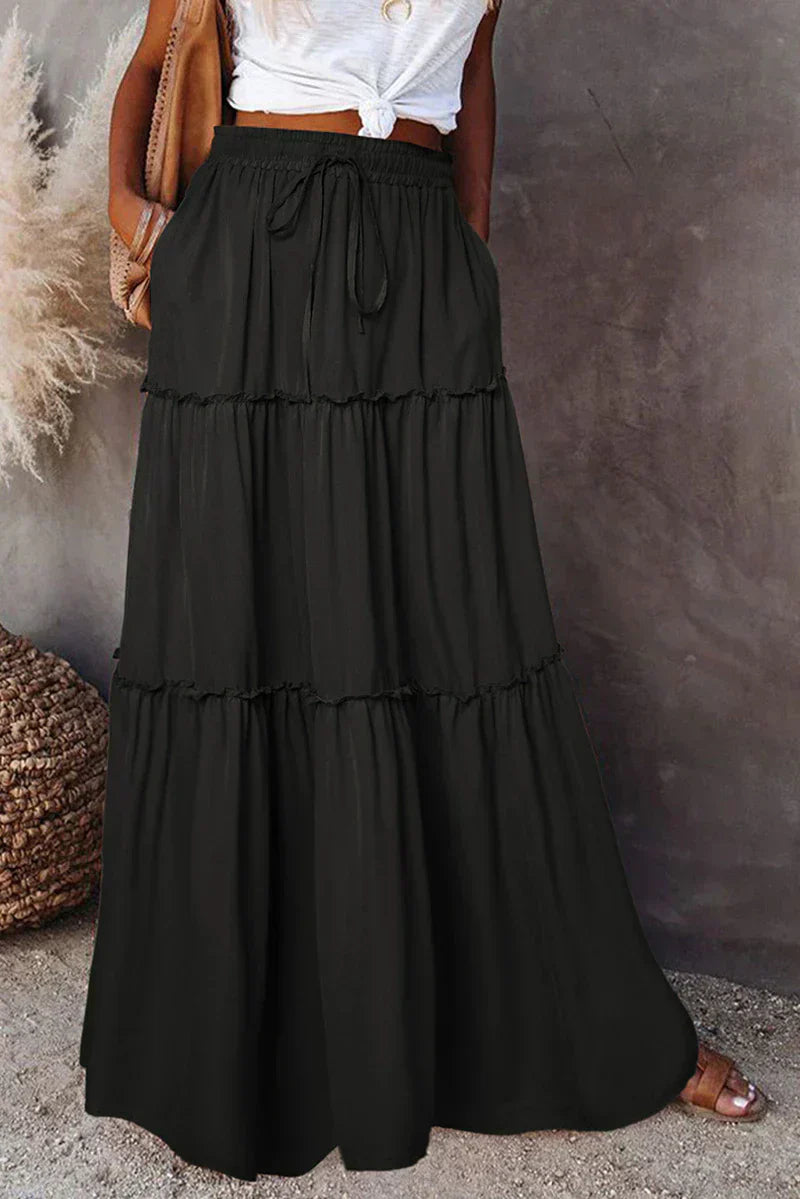 LeRoxy | Gelaagde Maxi Rok voor Dames | Elegante Lange Rok met Elastische Tailleband