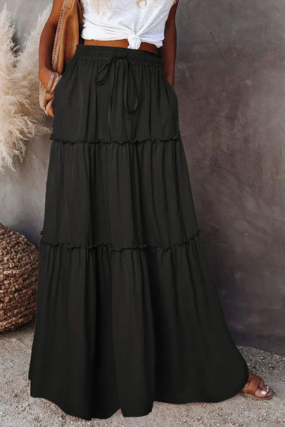 LeRoxy | Gelaagde Maxi Rok voor Dames | Elegante Lange Rok met Elastische Tailleband
