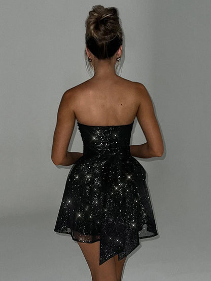 LeRoxy | Strapless Glitter Mini-Jurk | Stijlvolle Glanzende Avondoutfit voor Feestelijke Gelegenheden