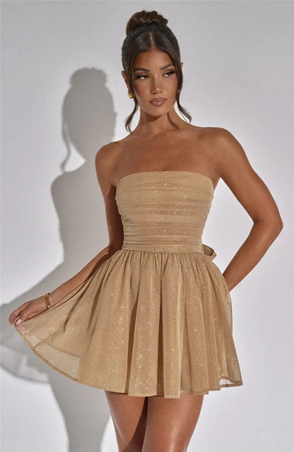 LeRoxy | Strapless Glitter Mini-Jurk | Stijlvolle Glanzende Avondoutfit voor Feestelijke Gelegenheden