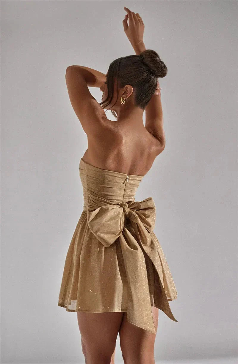 LeRoxy | Strapless Glitter Mini-Jurk | Stijlvolle Glanzende Avondoutfit voor Feestelijke Gelegenheden