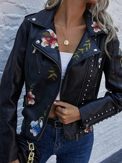 LeRoxy | Leren Jas met Geborduurde Bloemen | Stijlvol en Trendy