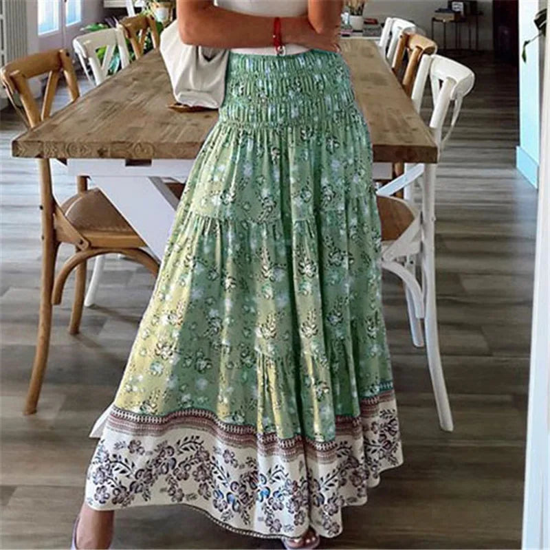 LeRoxy | Maxirok Dames | Gelaagde Boho-Stijl Rok met Bloemenprint | Zomerrok Lang en Zwierig