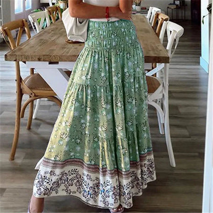 LeRoxy | Maxirok Dames | Gelaagde Boho-Stijl Rok met Bloemenprint | Zomerrok Lang en Zwierig
